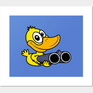 Cool yellow duck with a gun is hunting you Posters and Art